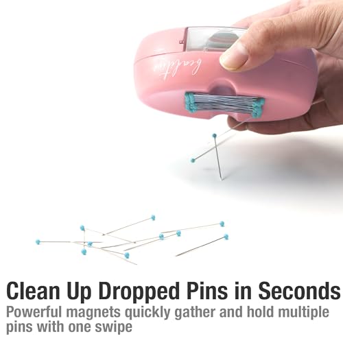 Image of Beaditive Magnetic Pin Cushion with Drawer - Strong Magnet Pin Holder Cushions for Sewing - 50 Glass Head Quilting Pins Included - Chic Pincushion Caddy for Sewing Pins, Paper Clips, Screws - Pink