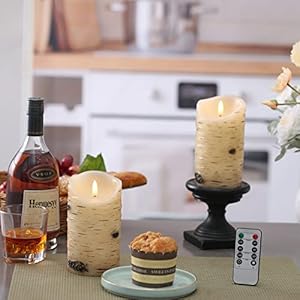 Flameless Candles LED Candles Birch Bark Effect Set of 2 (D:3.25" X H:6") Ivory Real Wax Pillar Battery Operated Candles with Dancing LED Flame 10-Key Remote Control and Cycling 24 Hours Timer… Flameless Candles LED Candles Birch Bark Effect Set of 2 D325 X H6 Ivory Real Wax Pillar Battery Operated Candles with Dancing LED Flame 10 Key Remote Control and Cycling 24 Hours Timer
