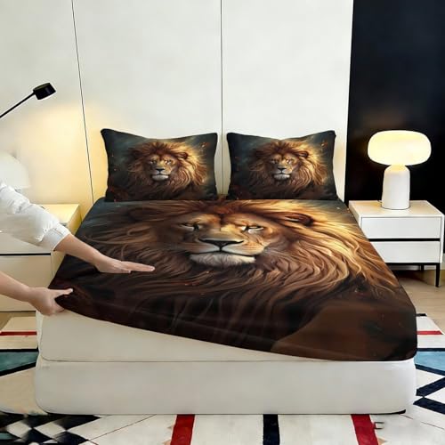 Drap-housse lion microfibre grand bonnet 140x200 lavable - 7