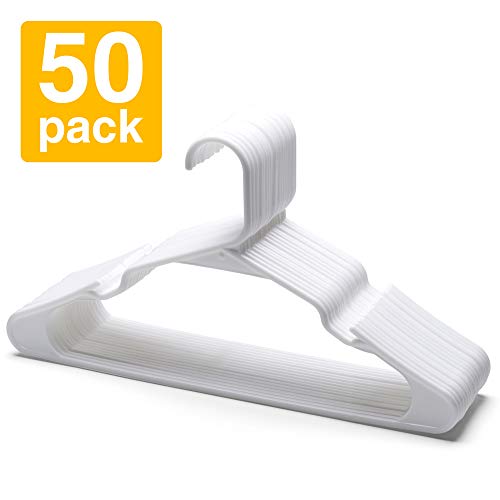 Pretigo Plastic Hangers Clothes Hangers Plastic -50 Pcak -Clothing Hangers for Adult White