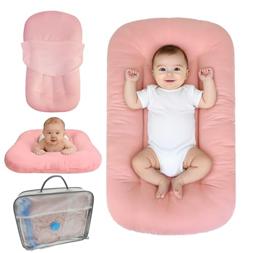 Image of Baby Lounger for Infants Babies 0-24 Months, Bionic Organic Lounger, Soft Cotton Breathable Infant Floor Seats & Loungers for Newborn Baby Shower Gifts (Pink)
