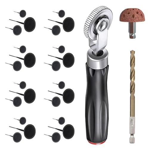 CISSIYOG Kit de réparation de pneus 27 pièces Heavy Duty avec bouchons, rouleau de patch de pneu avec tampon de pneu, kit de réparation de pneus de voiture, kit de réparation de crevaison pour voiture