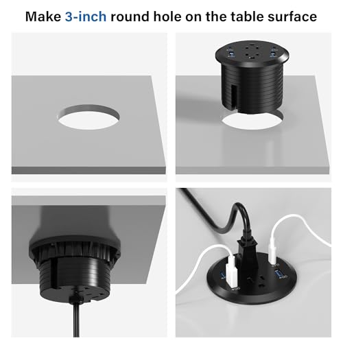 Jgstkcity Multitomas Extensión Empotrada con 4 Tomas y 4 Puertos USB Carga Rápida 65W, Cable 6FT Negro miniatura 6