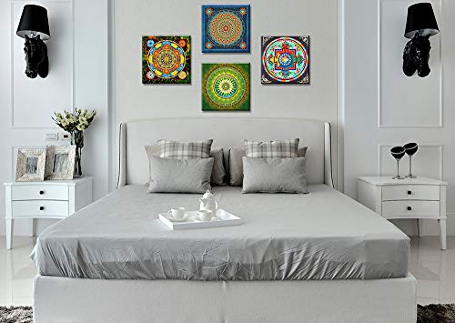 Jiazugo Mandala Wall Art Colorful Vintage Flowers Pattern Pictures Boho Posters Canvas Prints Decor For Bedroom Living Room Office Home Stretched And Framed Ready To Hang 12×12 Inch×4 Pieces #TOP5