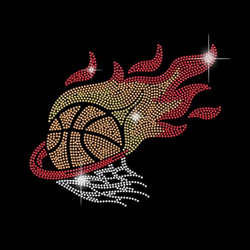 SUPERDANT Flaming Basketball Rhinestone Heat Transfer Decals