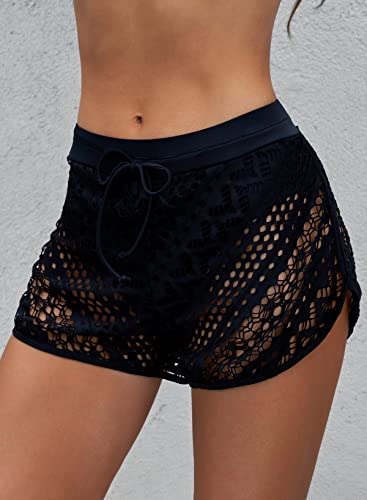 Aleumdr Womens Lace Hollow Out Swimsuit Tankini Bottom Swim Board Shorts Black Xl 16 18 #TOP1