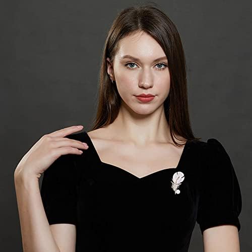 Rhinestone Feather Shell Pearl Brooch Pin for Women Girls Fashion Crystal Delicate Leaf Brooches Lapel Pins Elegant Dress Accessories Jewelry Boutonniere Corsage for Hat Bag Suit Charm Gifts Birthday