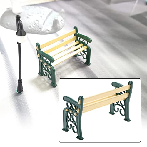 2 Sets 1:12 Dollhouse Furniture Miniature Park Bench Street Lantern Post Fairy Garden Ornament Doll House Decoration Toy Craft Supplies Accessories Green #TOP2
