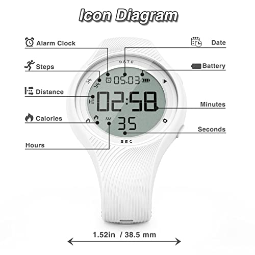 Digital Waterproof Pedometer Watch, Non-Bluetooth Fitness Tracker, Step Counter, Distance, Vibrating Alarm Clock, Stopwatch, Great Gift For For Kids Childrens Teen Girls Boys Women (White) #TOP1