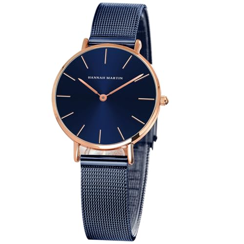 Image of HANNAH MARTIN Watches for Women Analog Women's Watch with Stainless Steel Expansion Band Minimalist Slim Dial 30M Waterproof Ladies Dress Wristwatch for Casual Daily Business