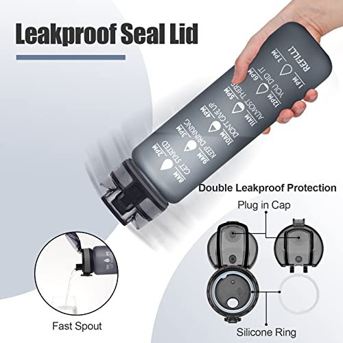 Upirt 32 Oz Water Bottles, Motivational Water Bottle With Time Marker, Leak Proof Tritan Sport Bottle With Fruit Strainer, Water Jug With Carrying Strap For Fitness Gym And Outdoors (Gray) #TOP6