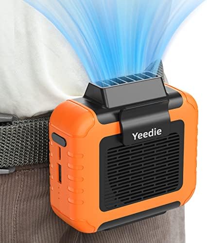 Yeedie Portable Mini Waist Fan Rechargeable with 23H Working Time, 6200 RPM Strong Airflow, 3 Speed Levels, Belt Shirt Fan Clip on Waist Portable Cooling device for Blue Collar,Outdoor Working,Jobsite