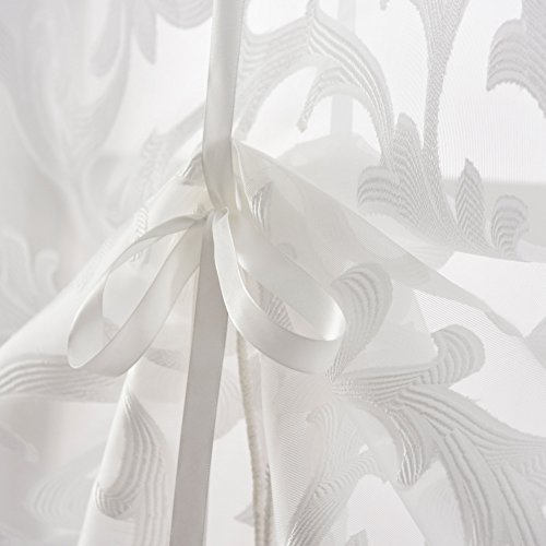 Napearl Tie Up Curtains, Jacquard Balloon Curtains For Kitchen Window, Ajustable Rod Pocket Sheer Curtain Valance For Bathroom Small Window, 1 Panel ( 32W X 47L, White ) #TOP5