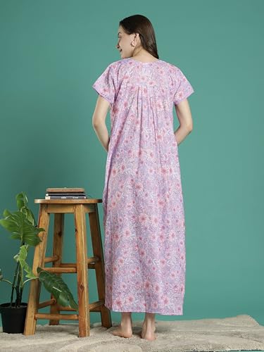 Image of 9shines Label Stylish Chikankari Cotton Nighty Maxi for Women | Full Length Nightgown | Nightdress with Pocket | Embroidery Nighty | Soft Comfortable Cotton Nightwear (1545)