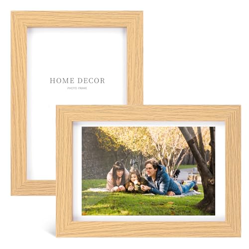 HJZHII 2PCS 6x4 Inches Freestanding Wooden Picture Frames, Distressed Wood Photo Strip Frames Photo Storage Frame with PVC Cover Vertical or Horizontal Placement Desktop Table Decor for Office Home