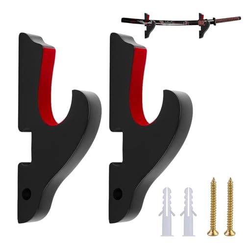 Katana Halterung Wand aus Holz Schwert Halter Wandhalterung Samuraischwert Schwerthalter Gepolstert con Samtgepolstert für Katana Lichtschwert Demon Slayer Cosplay Deko Schwerter inkl. Montageset