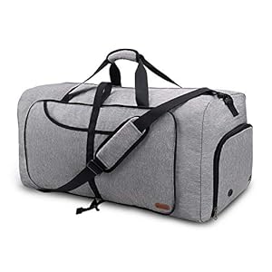 Vogshow 55L Sac de Voyage Pliable, Sac Fourre-Tout de Week-End de Sac Pliant de Sport étanche avec Compartiment à Chaussures pour Hommes Femmes (Gris)