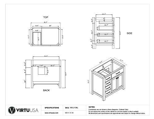 Virtu Usa Caroline Parkway 36 Inch Single Sink Bathroom Vanity Set In White W/Square Undermount Sink, Italian Carrara White Marble Countertop, No Faucet, 1 Mirror - Ms-2136L-Wmsq-Wh #TOP4