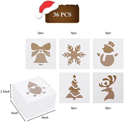 FunsLane 36Pcs Cookie Box with Stickers, Christmas Cookie Bakery Treat Gift Box with Window(4" x 4" x 2.5") for Christmas Baking Chocolate Candy Cookies