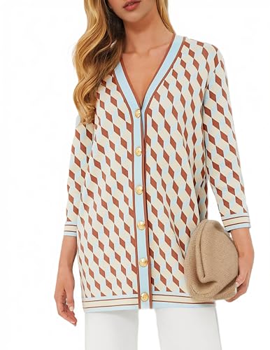 Kedera Women's Cardigan Sweaters Open Front V Neck Button Down Plaid Knit Jackets Chunky Fall Outfits 2025
