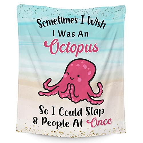 Mercuryelf Octopus Throw Blanket - Soft, Fuzzy & Warm - 40x50 Inches Flannel Blankets for Travel, Office - Cute Throws Gift for Girls, Boys