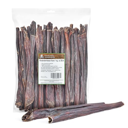 Kaureks Natur Hundeleckerlies, Rinderdörrfleisch Rund 1 kg, ca. 30 cm Schlund, Kausnack, Hundefutter, Kauartikel, Hundeleckerlies