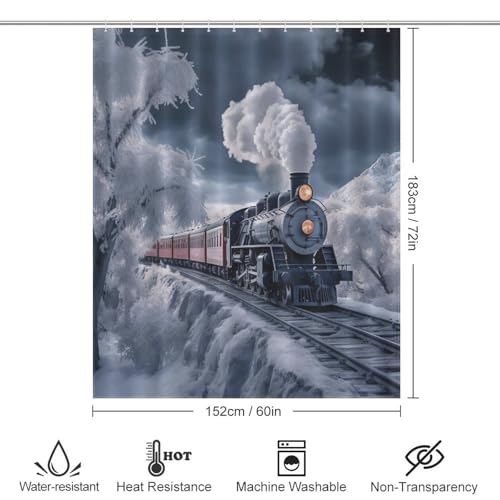 Rideau de douche train à vapeur lavable pour baignoire rétro chic