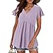 Womens Tops Dressy Casual Women Summer Top Short Sleeve Shirts Puff Sleeve Blouse V Work Out Shirt (Purple, L)