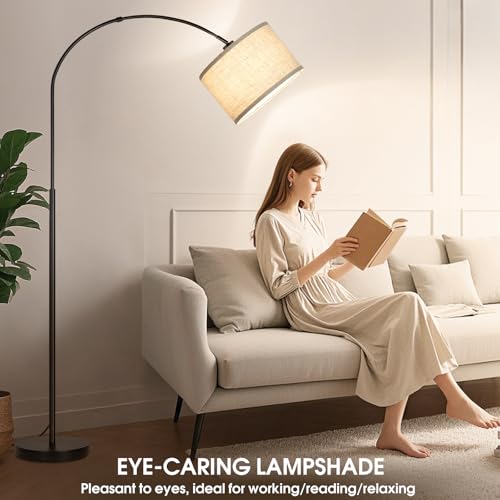 Dimmable Floor Lamp, Arc Floor Lamp with Dimmer, Black Standing Lamp with Adjustable Hanging Shade, Over Couch Tall Reading Light, Modern Pole Lamp for Living Room Bedroom, 9W LED Bulb Included by Seaside village - Image 7