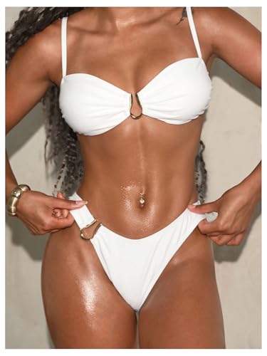 SOLY HUX Women's Bikini Set U Wired Ruched High Cut Spaghetti Strap Swimsuit Two Piece Bathing Suit3