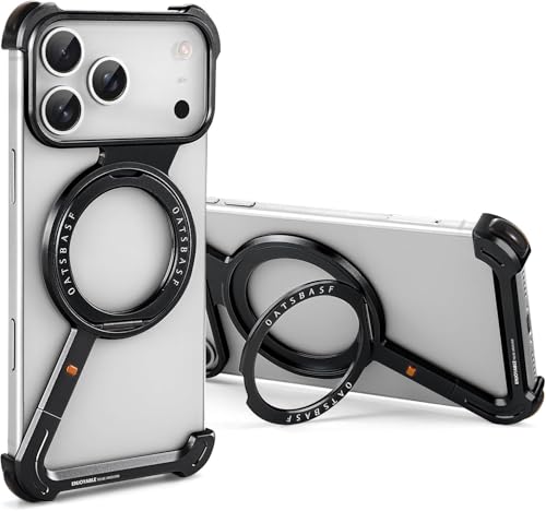 Coque iPhone 17 Pro Max sans cadre noire avec béquille en aluminium rotative 360