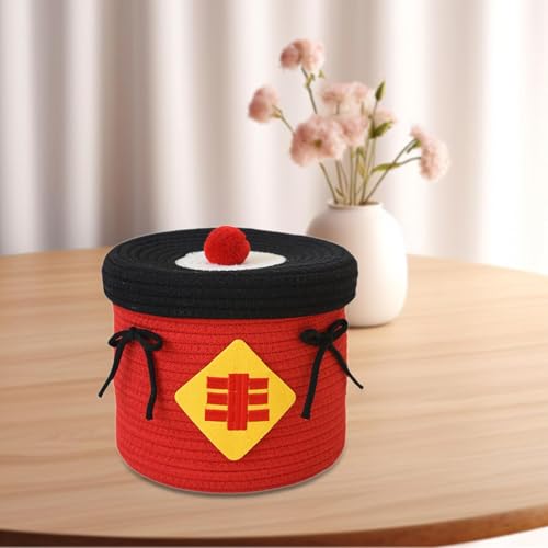 Panier de rangement tressé en corde boîte ronde avec couvercle - 3