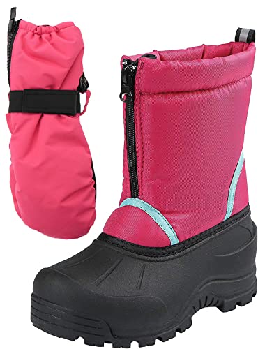 Northside Icicle Winter Snow Boots For Boys With Matching Waterproof Gloves, Size: 1 M Us Little Kid - Fuchsia/Aqua (Blue) #TOP24