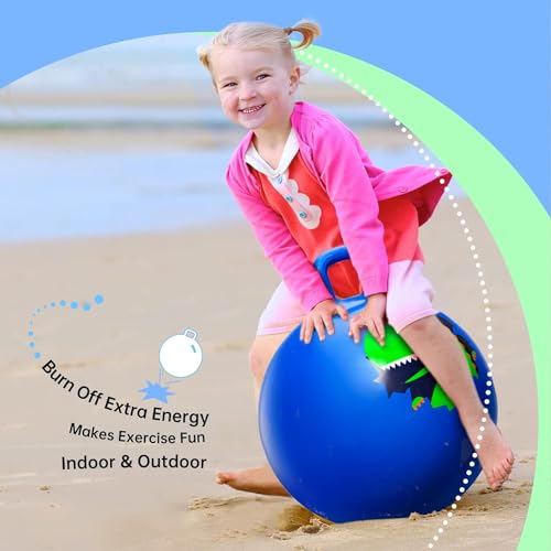 Image of YHK Hopper Ball Jumping Hopping Inflatable Ball Bouncing with Handle and Air Pump for Outdoor Sport GameBouncy for Kids and Pump with Air Needle (25 Inch) (Blue)