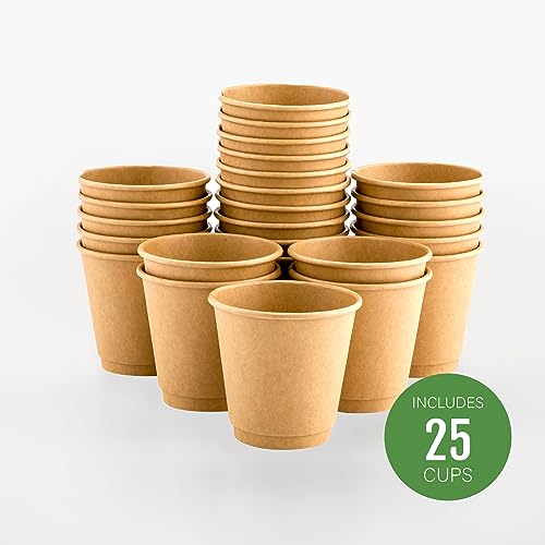 Image of Restaurantware 8 Ounce Paper Coffee Cups, Pack of 25 Double Wall Disposable - Leakproof, Recyclable, Kraft Insulated Hot Beverage Holders, with Matching Lids Available for Purchase Separately