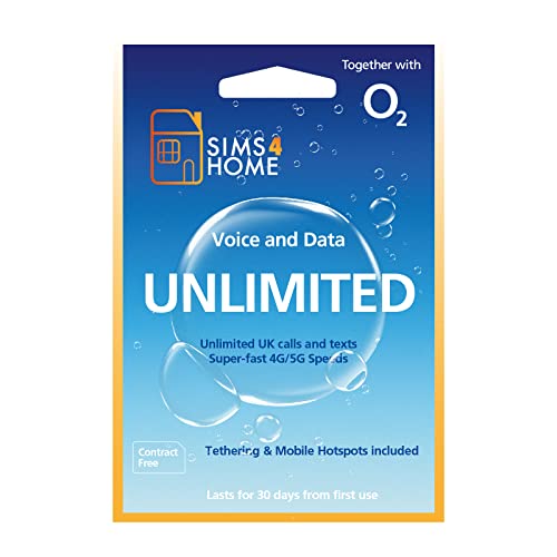 O2 Sim Card Preloaded with UNLIMITED UK Calls, Texts & 4G/5G Data. (Valid for 30 days). No Contracts, No Commitments, No Credit Checks, No Tie-ins, No Personal ID. Simple to renew