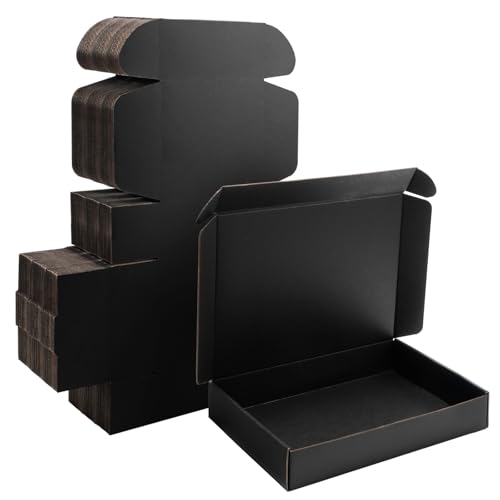 Yidomto 12x9x2 inch Black Shipping Boxes for Small Business- Set of 25