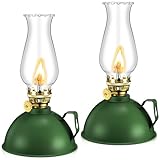 Retisee Oil Lamp Indoor Rustic Kerosene Lamp Lantern Metal Glass for Indoor Vintage Glass Clear Kerosene with Oil Wick for Use Home Decor Lighting(2 Pieces,Green)