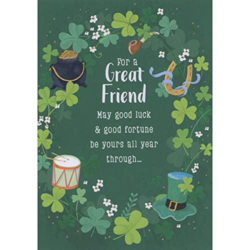 Designer Greetings May Good Luck and Good Fortune Be Yours: Wreath of Irish Symbols St. Patrick's Day Card for Friend