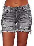 Flamingals Ripped Stretchy Jean Shorts for Women Raw Hem Low Waist Casual Trendy Denim Shorts Deep Gray L