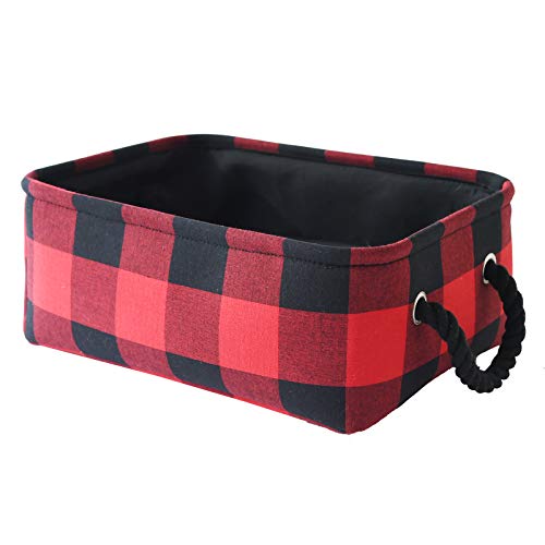 INough Red Christmas Baskets for Gifts Empty Red Gift Bag, Holiday Gift Baskets Empty Low Basket Buffalo Plaid Toy Bins Ornaments Storage Organizer for Baby Room, Kids Nursery, Home Holiday Decor