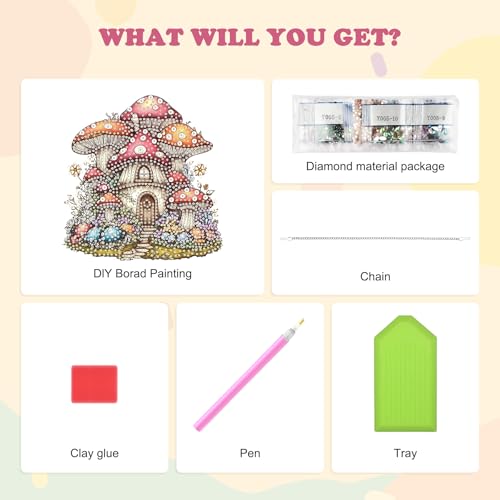 HEIBAGO Mushroom House Hanging Diamond Art Kits for Adults, Fall Special Shaped Crystal Diamond Painting Ornament Kit, DIY Double-Sided Pattern Gem Art Kit for Home Wall Decor 8.3x8.3inch by HEIBAGO - Image 5
