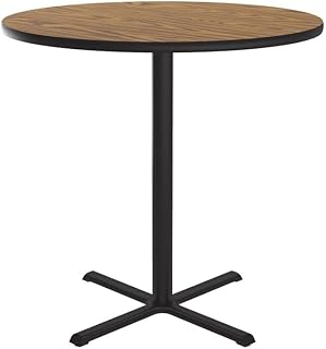 Correll 36" Round, Cocktail Bistro 42" High Table, Standing or Stool Pub Height, Medium Oak High Pressure Laminate, Cast Iron Base, Top Made in The USA, Leveling Glides