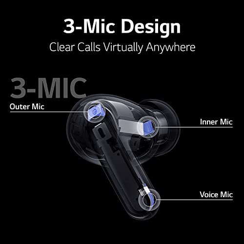 Image of LG TONEFree FP6, Active Noise Cancelling Earbuds, 22 Hrs Battery, UV Nano Case, 3D Sound Bluetooth Headset (Black, True Wireless)