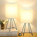 Brightever Set of 2 Bedside Table Lamps, Black Metal Table Lamps for Bedroom, Modern Nightstand Lamp