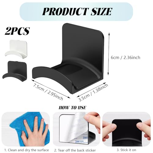 Miniatura 5 de 2 Piezas Soporte Auriculares, Soporte Percha Auriculares Gaming, Soporte Cascos Mesa, Universal Headphone Hooks, Adhesiva Headset Stand, Gancho Sujeta Colgador Auricular, Para Escritorio, Pared