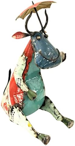 Crafted by Upcycled Emporium, 19 Inch Freestanding Cow Rain Ready Statue, Decorative Indoor Outdoor Patio Lawn Garden Metal Ornament