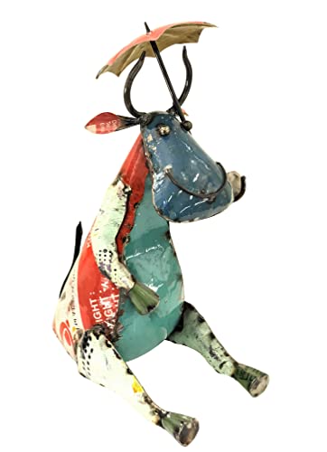 Crafted By Upcycled Emporium, 19 Inch Freestanding Cow Rain Ready Statue, Decorative Indoor Outdoor Patio Lawn Garden Metal Ornament #TOP16