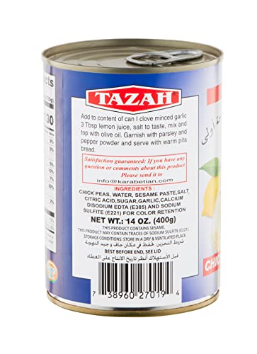 Tazah Hummus Tahini Gluten Free Chickpeas Dip Hommos Tahina 14Oz (400G) Can #TOP1