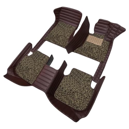 Image of 9D Premium Leatherette Car Foot Mat for Nissan Micra || Luxury Leather with Grass Mat Complete Set || 100% Waterproof and Washable || Custom Fitted Car Floor Tray Mat - (Coffee)